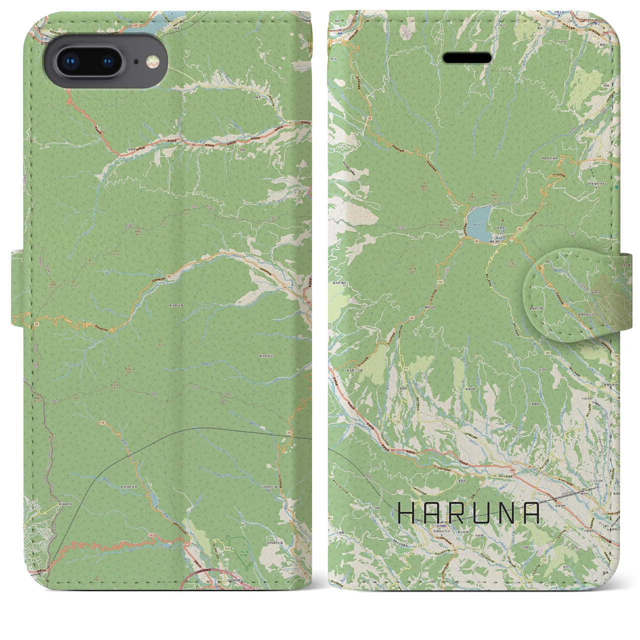 【榛名(群馬県)】地図柄iPhoneケース(手帳タイプ)ナチュラル・iPhone 8Plus /7Plus / 6sPlus / 6Plus 用