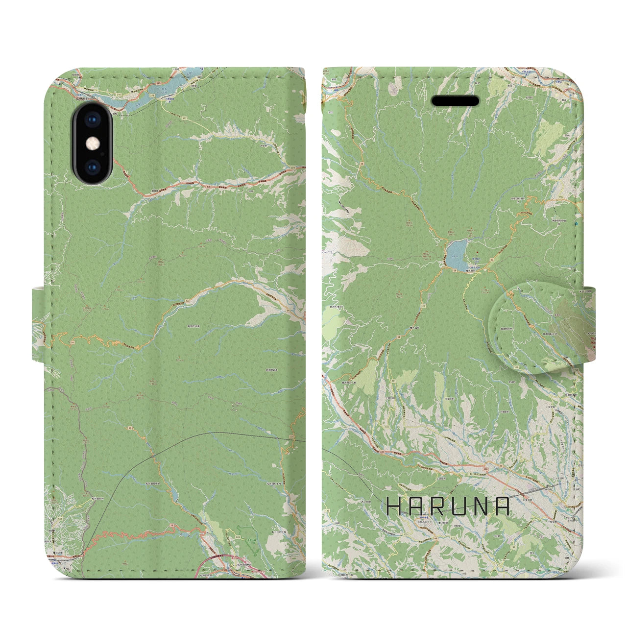 【榛名(群馬県)】地図柄iPhoneケース(手帳タイプ)ナチュラル・iPhone XS / X 用