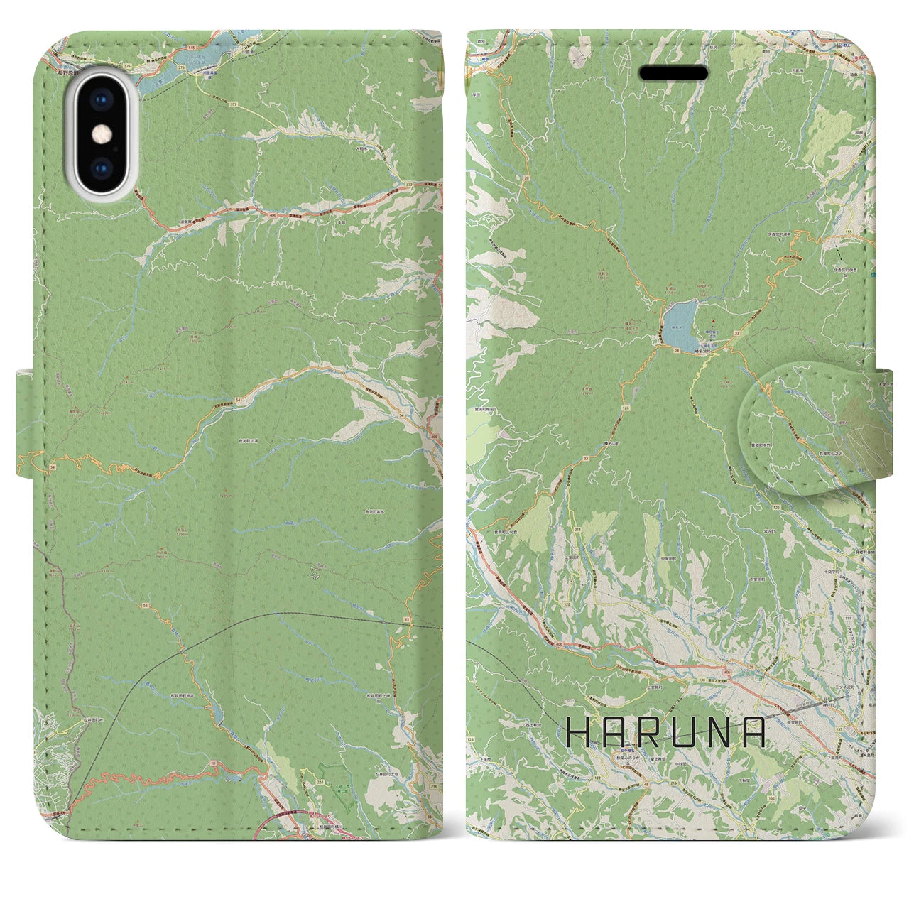 【榛名(群馬県)】地図柄iPhoneケース(手帳タイプ)ナチュラル・iPhone XS Max 用