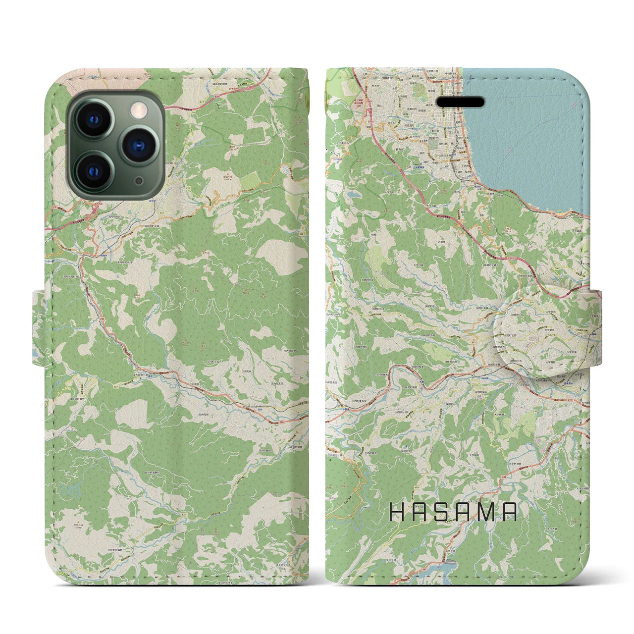 【挾間(大分県)】地図柄iPhoneケース(手帳タイプ)ナチュラル・iPhone 11 Pro 用