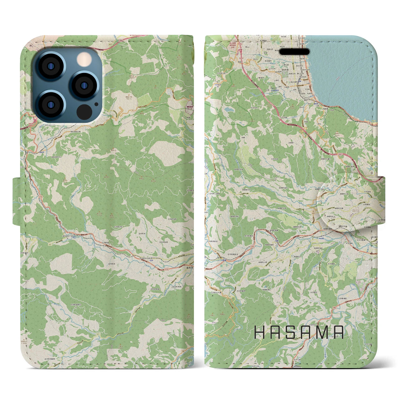 【挾間(大分県)】地図柄iPhoneケース(手帳タイプ)ナチュラル・iPhone 12 / 12 Pro 用