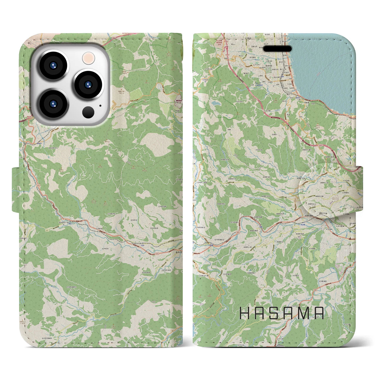 【挾間(大分県)】地図柄iPhoneケース(手帳タイプ)ナチュラル・iPhone 13 Pro 用