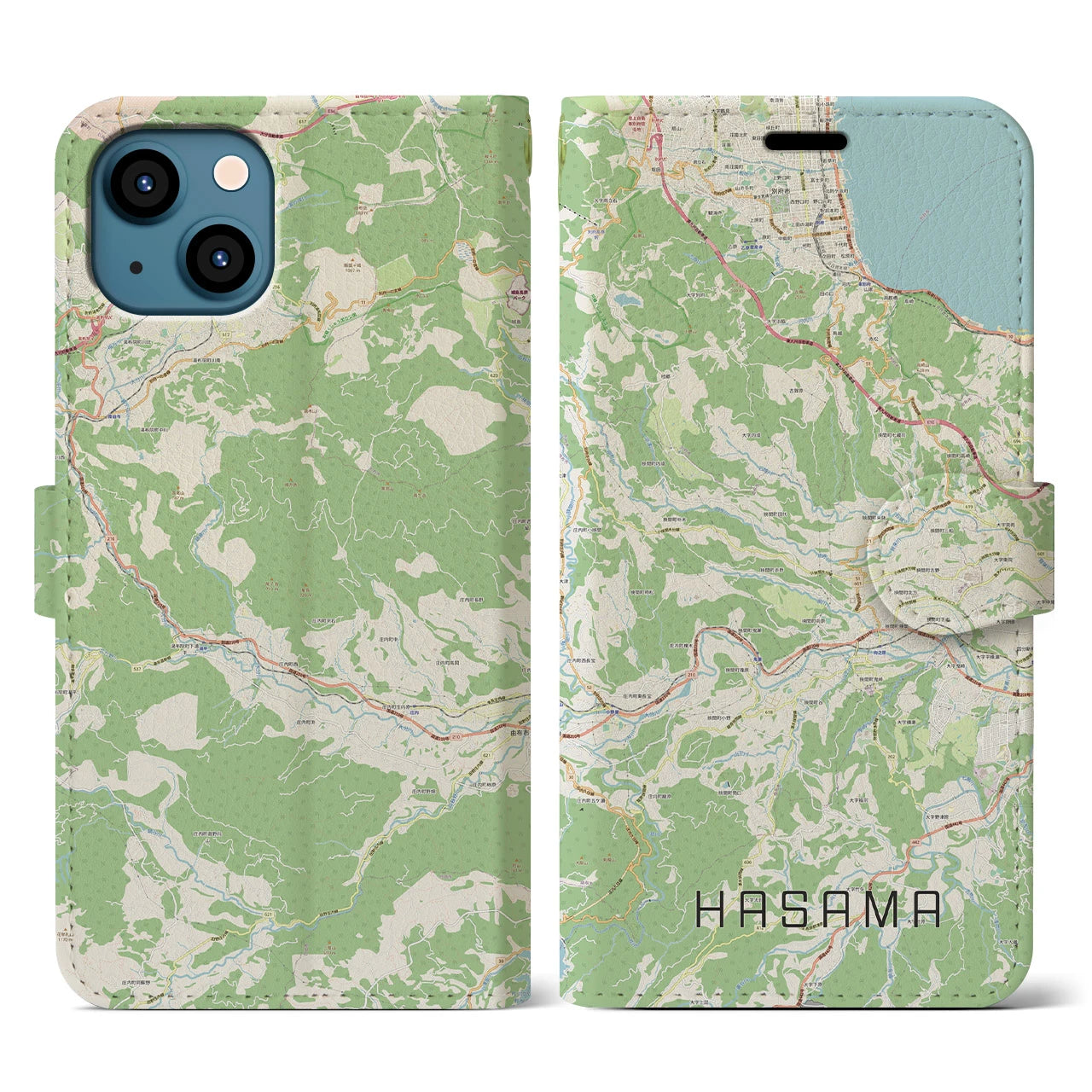 【挾間(大分県)】地図柄iPhoneケース(手帳タイプ)ナチュラル・iPhone 13 用