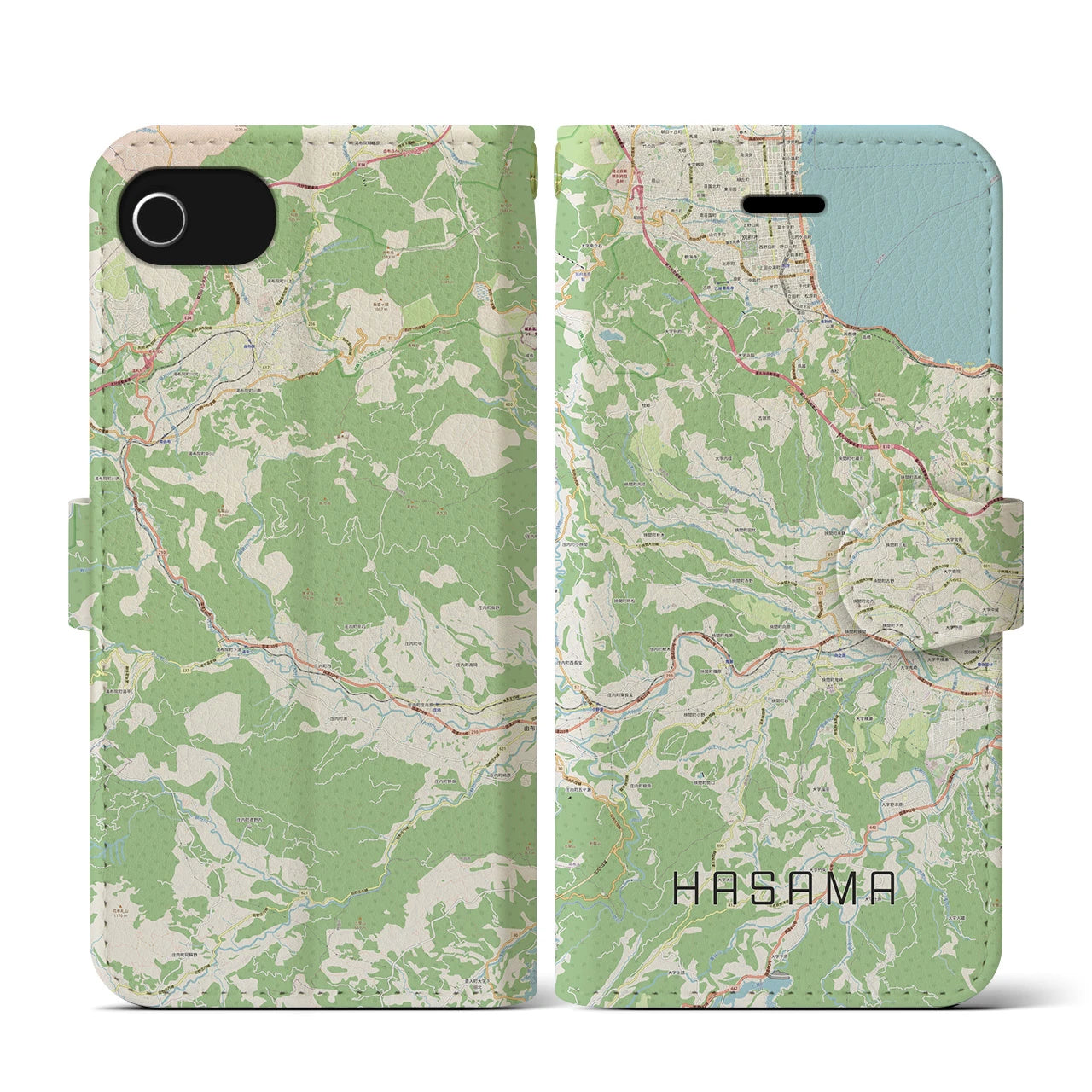 【挾間(大分県)】地図柄iPhoneケース(手帳タイプ)ナチュラル・iPhone SE(第3 / 第2世代) / 8 / 7 / 6s / 6 用
