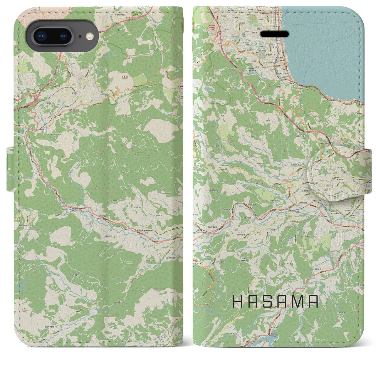 【挾間(大分県)】地図柄iPhoneケース(手帳タイプ)ナチュラル・iPhone 8Plus /7Plus / 6sPlus / 6Plus 用