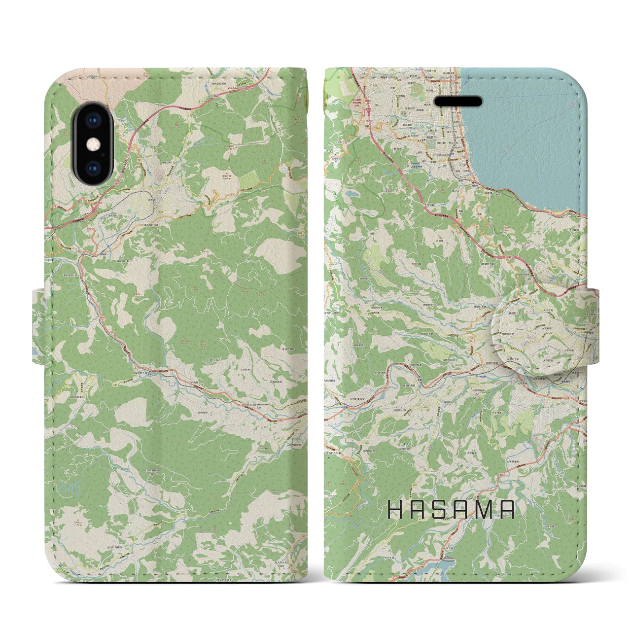 【挾間(大分県)】地図柄iPhoneケース(手帳タイプ)ナチュラル・iPhone XS / X 用