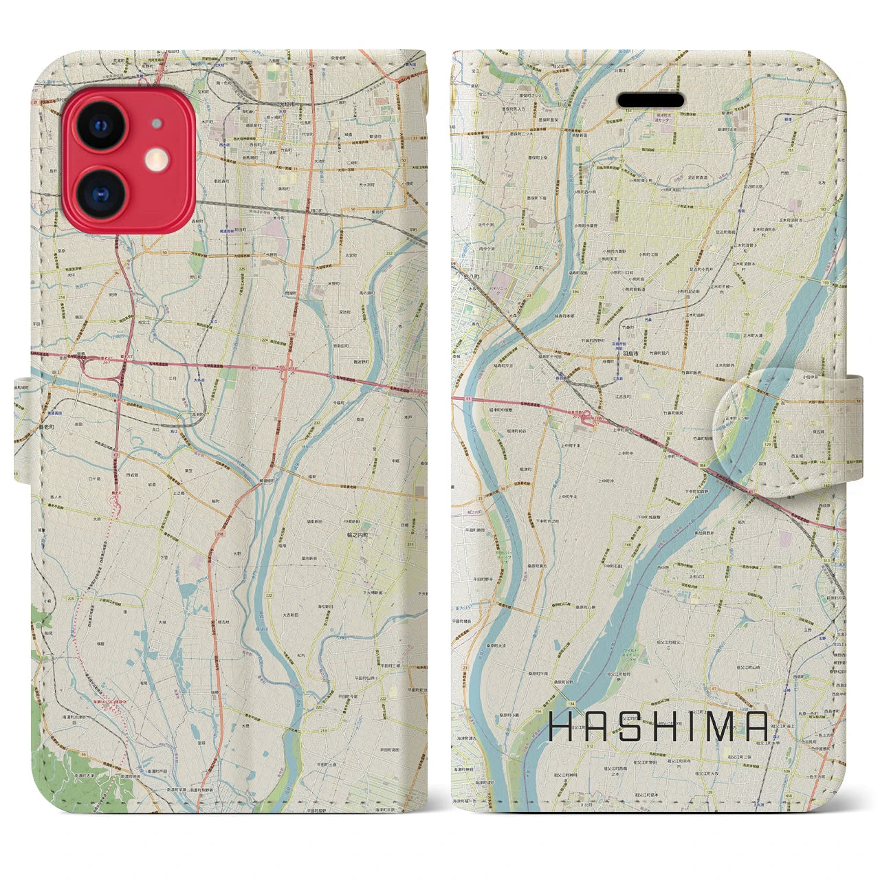 【羽島(岐阜県)】地図柄iPhoneケース(手帳タイプ)ナチュラル・iPhone 11 用