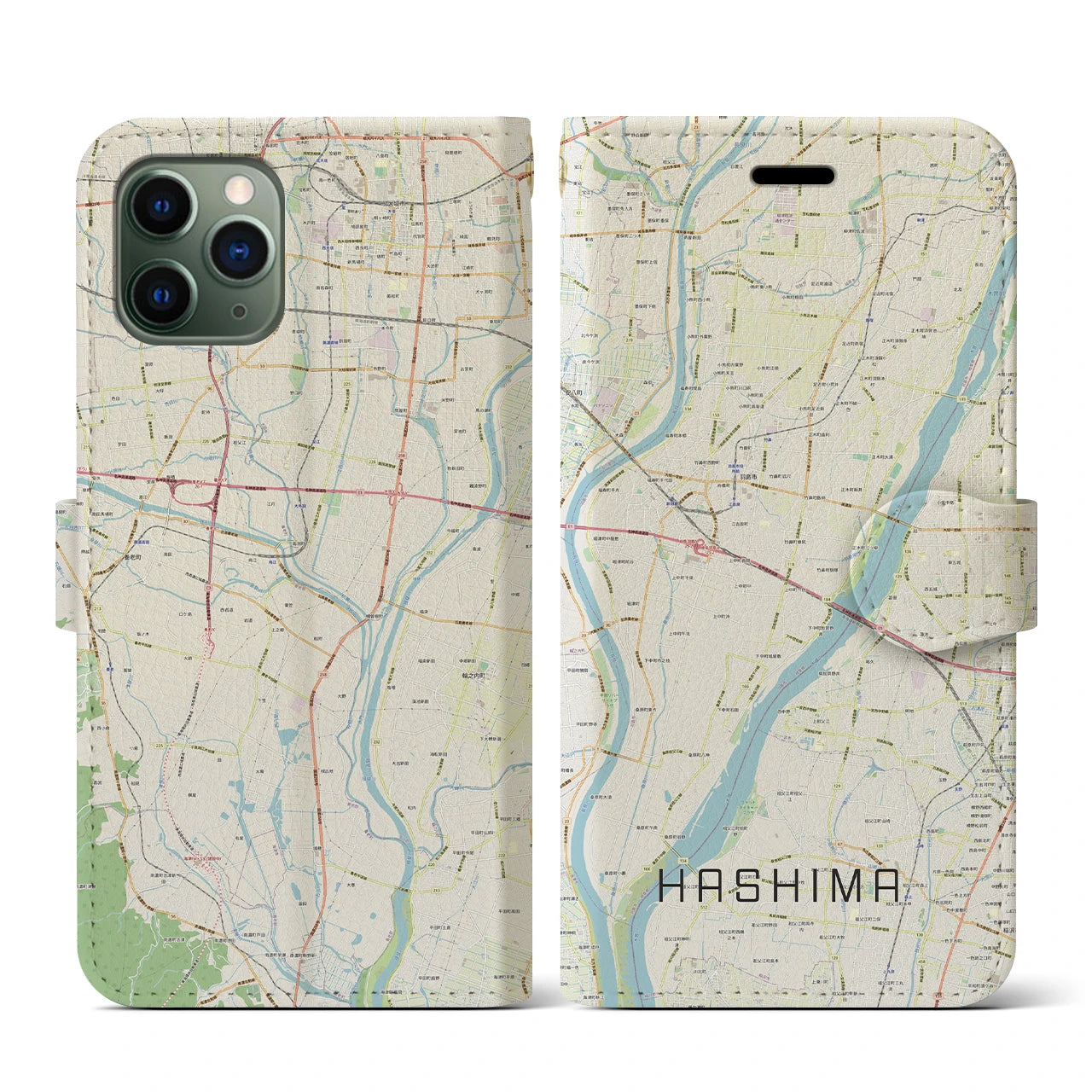 【羽島(岐阜県)】地図柄iPhoneケース(手帳タイプ)ナチュラル・iPhone 11 Pro 用