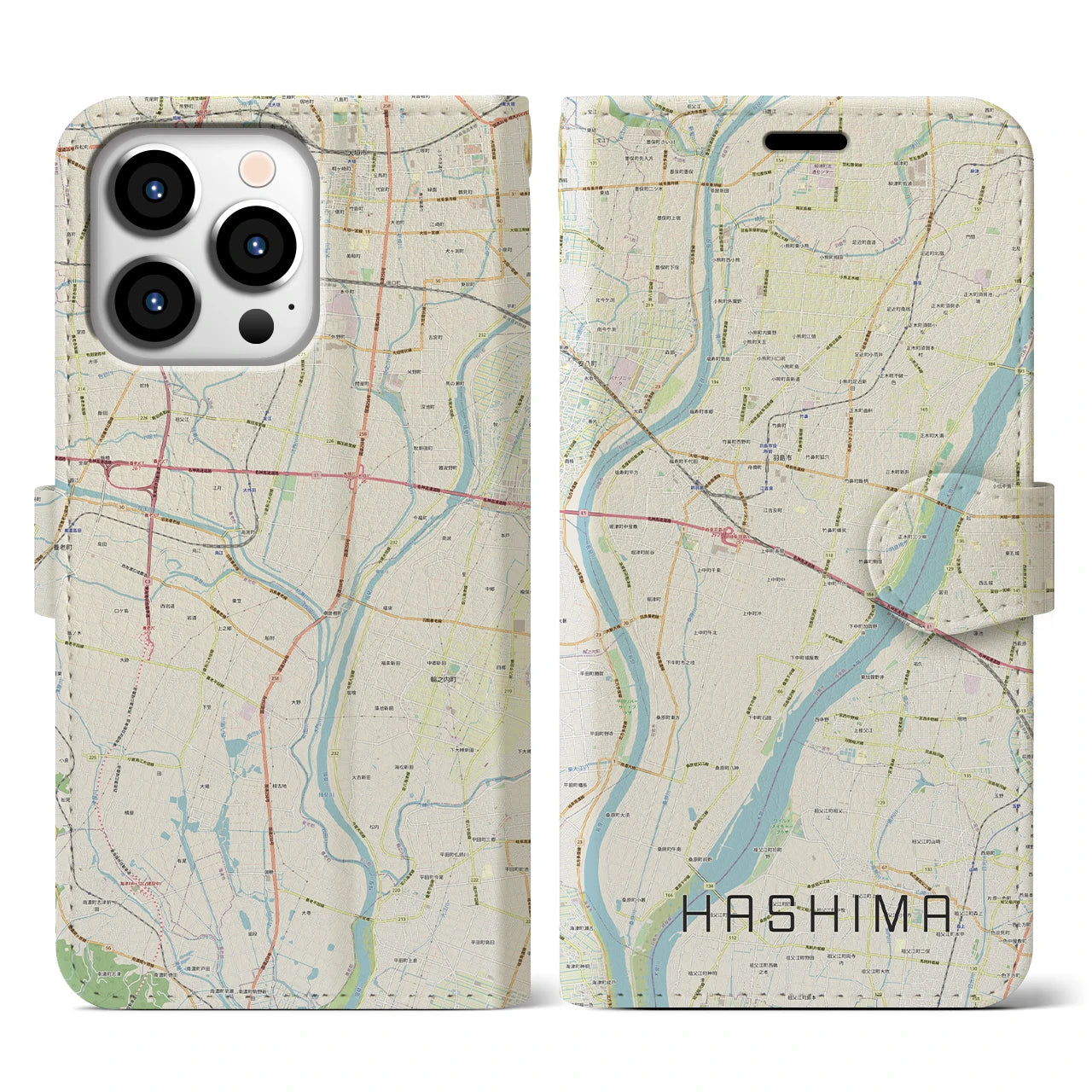 【羽島(岐阜県)】地図柄iPhoneケース(手帳タイプ)ナチュラル・iPhone 13 Pro 用