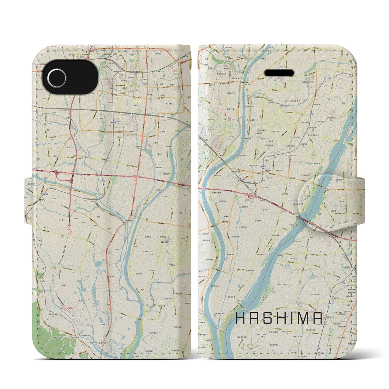 【羽島(岐阜県)】地図柄iPhoneケース(手帳タイプ)ナチュラル・iPhone SE(第3 / 第2世代) / 8 / 7 / 6s / 6 用