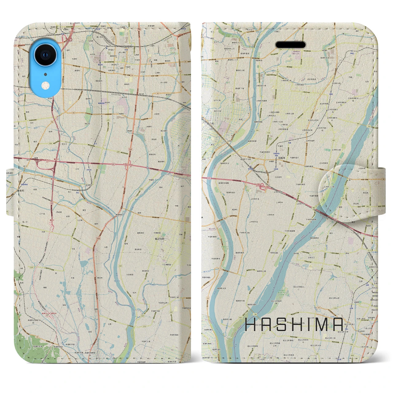 【羽島(岐阜県)】地図柄iPhoneケース(手帳タイプ)ナチュラル・iPhone XR 用
