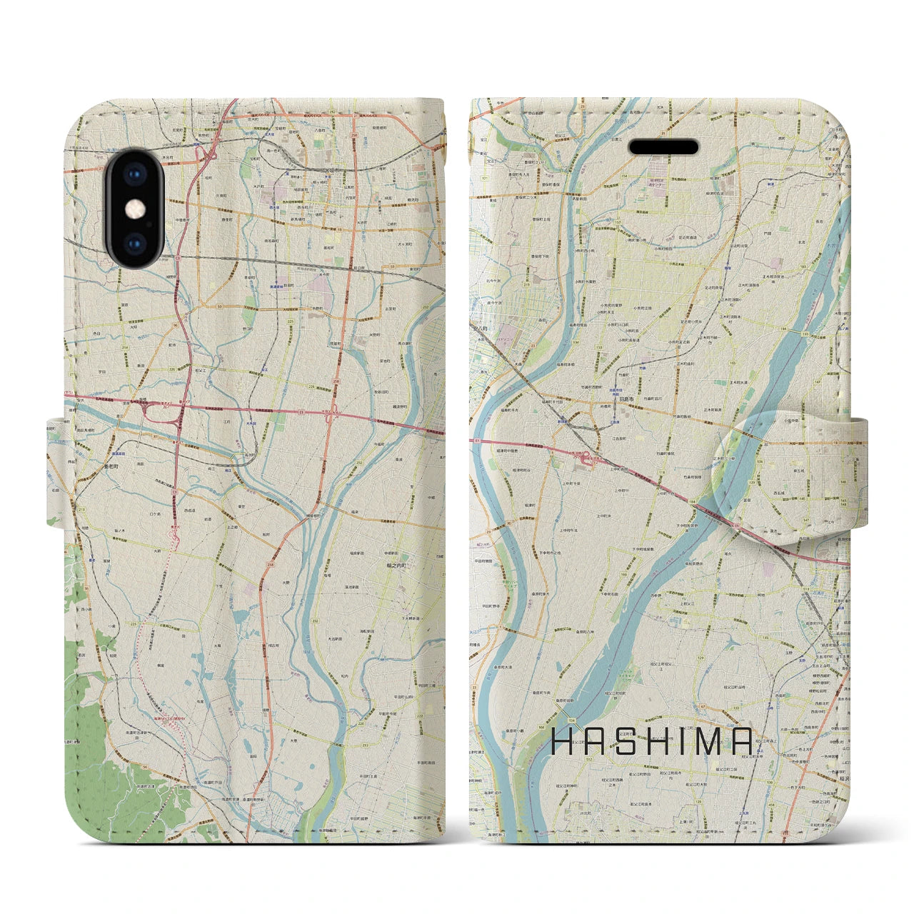 【羽島(岐阜県)】地図柄iPhoneケース(手帳タイプ)ナチュラル・iPhone XS / X 用