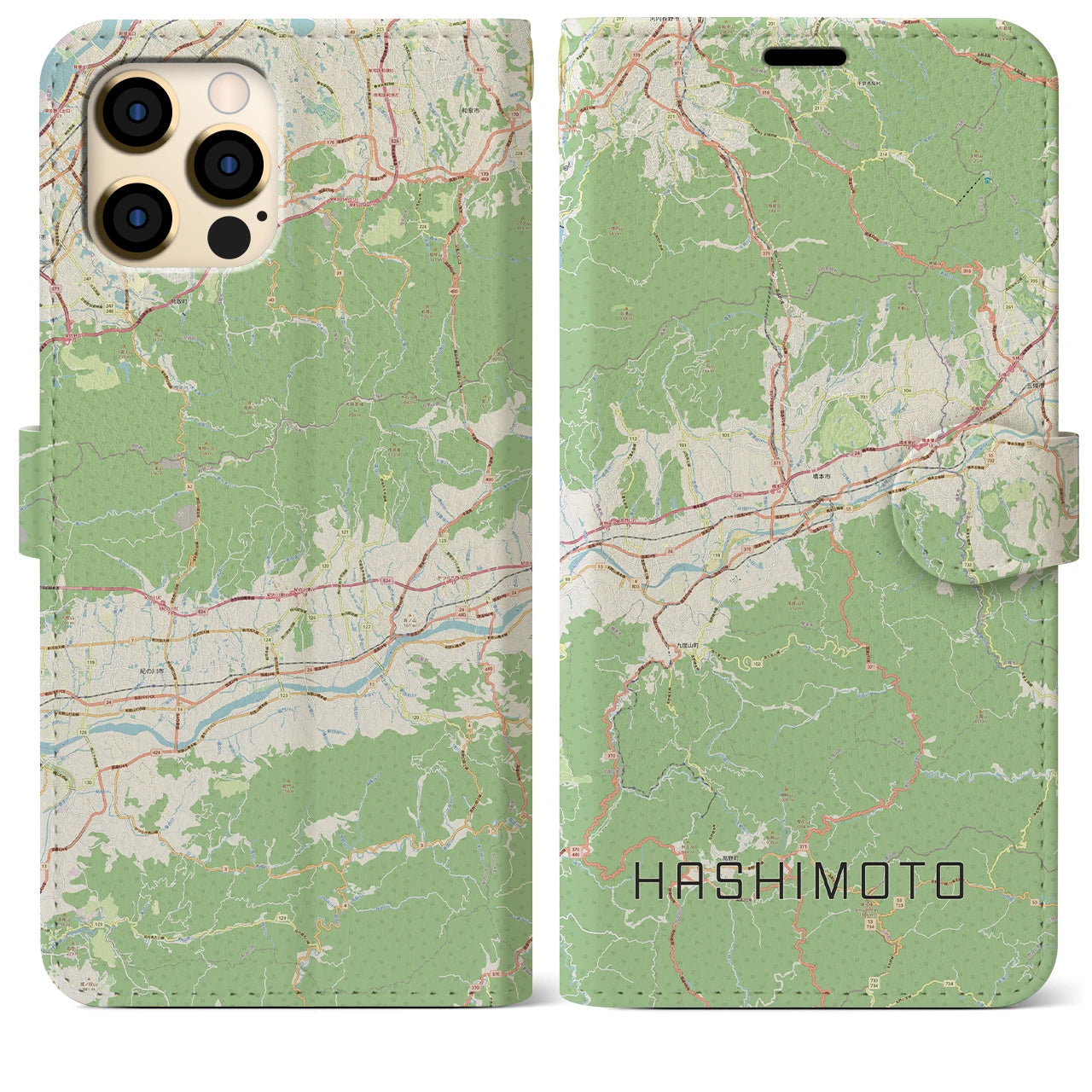 【橋本(和歌山県)】地図柄iPhoneケース(手帳タイプ)ナチュラル・iPhone 12 Pro Max 用