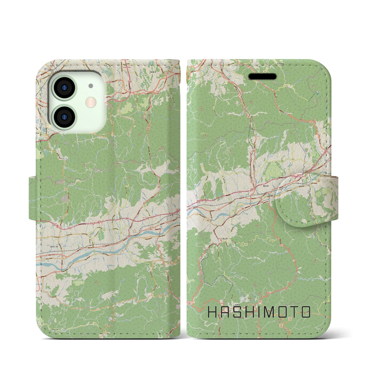 【橋本(和歌山県)】地図柄iPhoneケース(手帳タイプ)ナチュラル・iPhone 12 mini 用