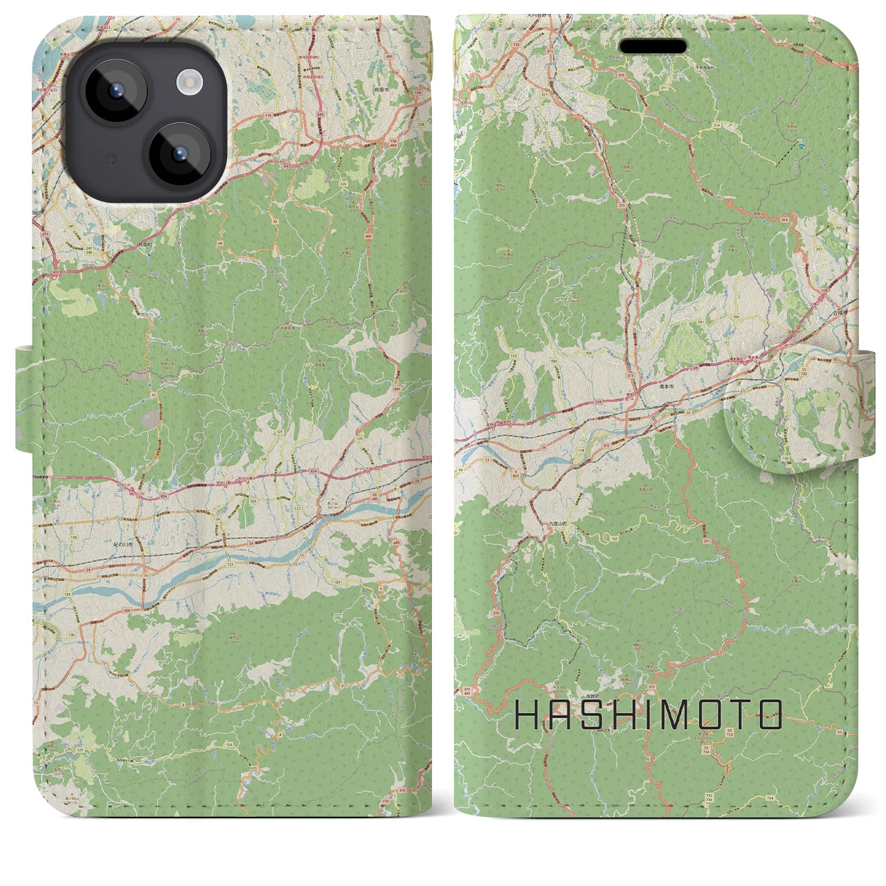【橋本(和歌山県)】地図柄iPhoneケース(手帳タイプ)ナチュラル・iPhone 14 Plus 用