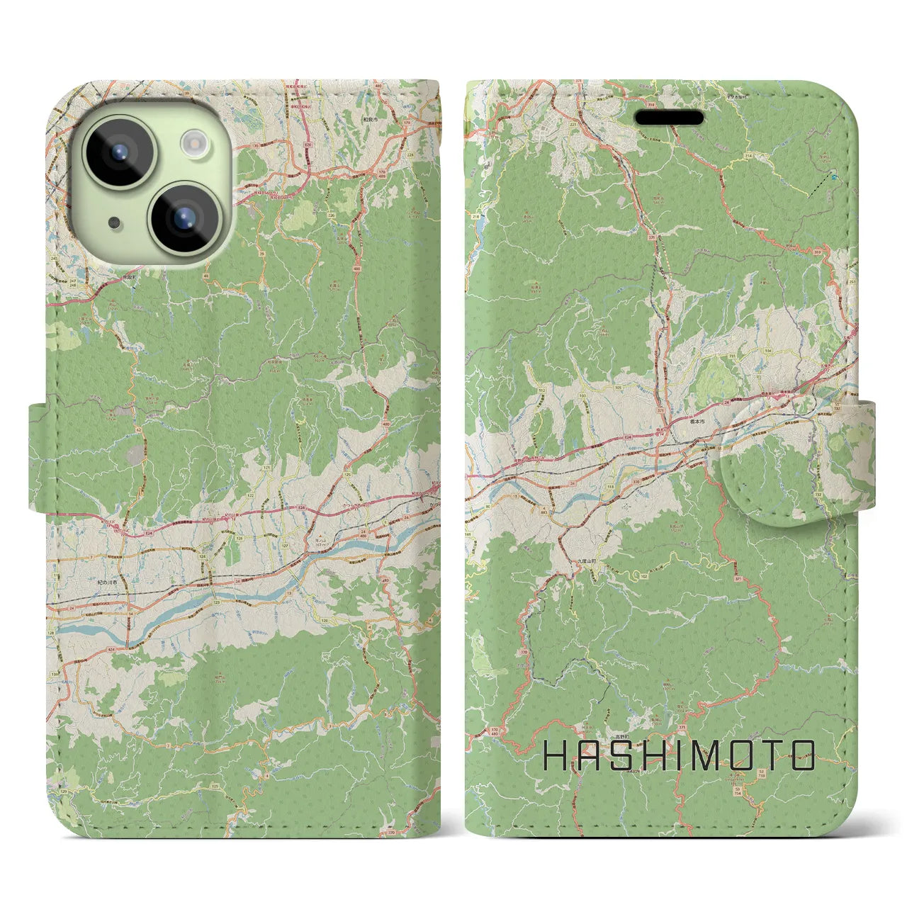 【橋本(和歌山県)】地図柄iPhoneケース(手帳タイプ)ナチュラル・iPhone 15 用