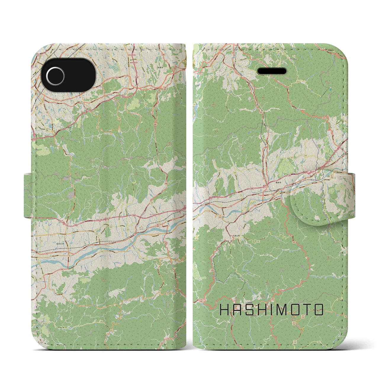 【橋本(和歌山県)】地図柄iPhoneケース(手帳タイプ)ナチュラル・iPhone SE(第3 / 第2世代) / 8 / 7 / 6s / 6 用