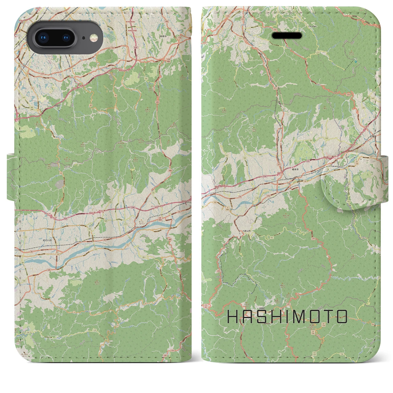 【橋本(和歌山県)】地図柄iPhoneケース(手帳タイプ)ナチュラル・iPhone 8Plus /7Plus / 6sPlus / 6Plus 用