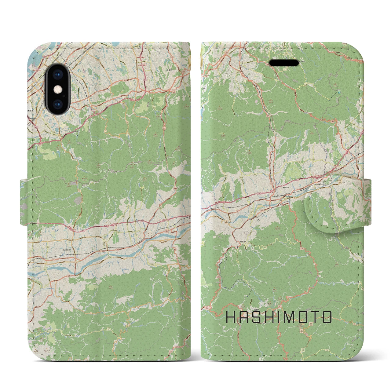【橋本(和歌山県)】地図柄iPhoneケース(手帳タイプ)ナチュラル・iPhone XS / X 用