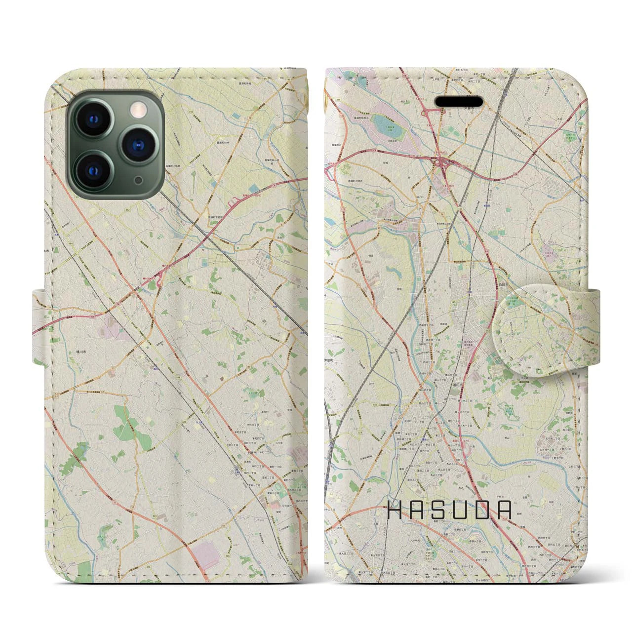 【蓮田(埼玉県)】地図柄iPhoneケース(手帳タイプ)ナチュラル・iPhone 11 Pro 用