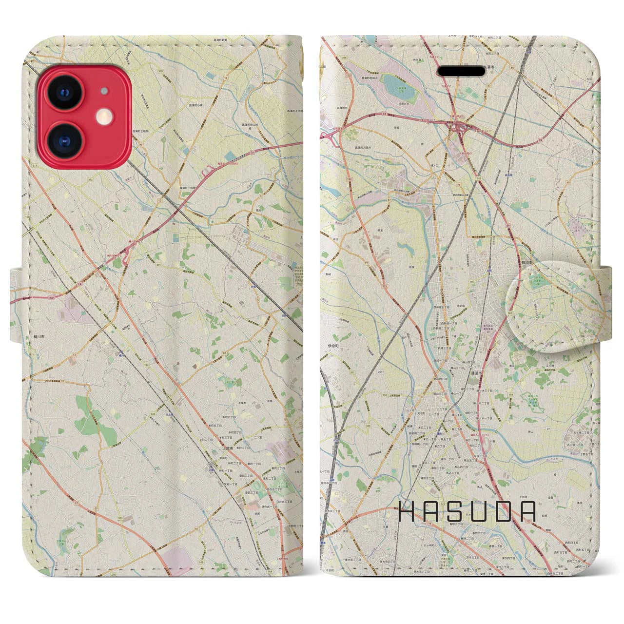 【蓮田(埼玉県)】地図柄iPhoneケース(手帳タイプ)ナチュラル・iPhone 11 用