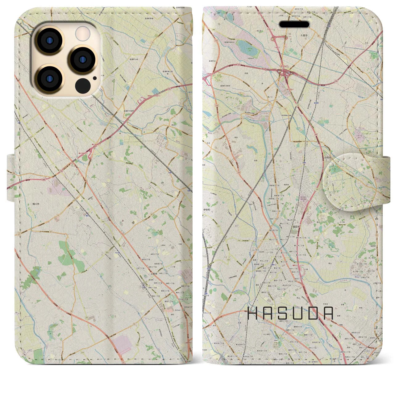 【蓮田(埼玉県)】地図柄iPhoneケース(手帳タイプ)ナチュラル・iPhone 12 Pro Max 用