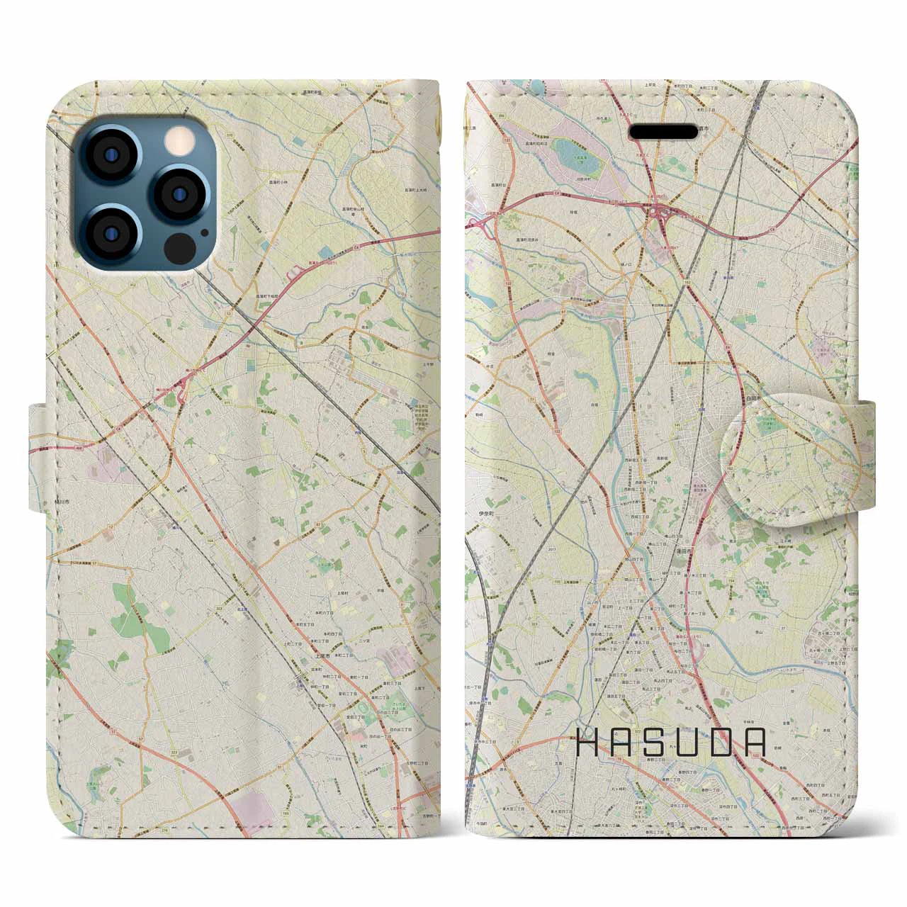 【蓮田(埼玉県)】地図柄iPhoneケース(手帳タイプ)ナチュラル・iPhone 12 / 12 Pro 用