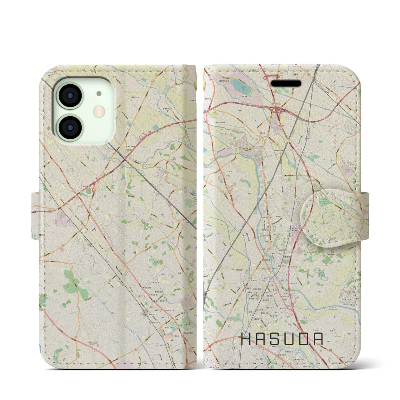 【蓮田(埼玉県)】地図柄iPhoneケース(手帳タイプ)ナチュラル・iPhone 12 mini 用