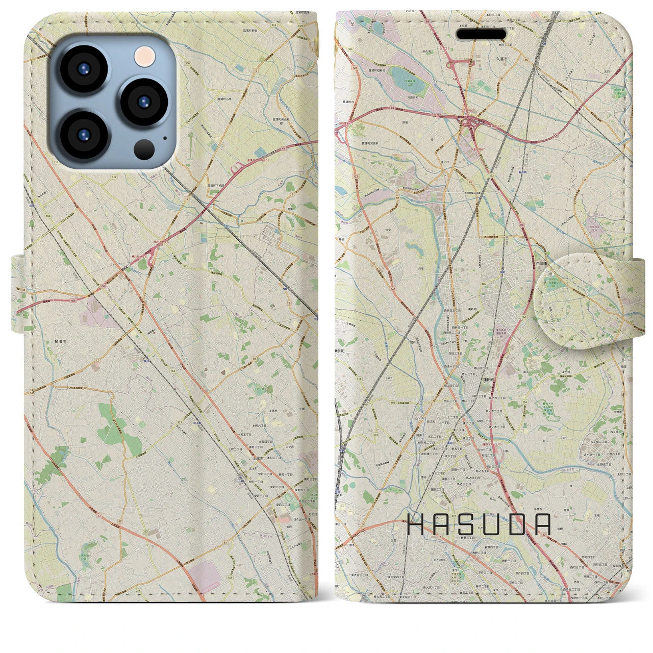 【蓮田(埼玉県)】地図柄iPhoneケース(手帳タイプ)ナチュラル・iPhone 13 Pro Max 用