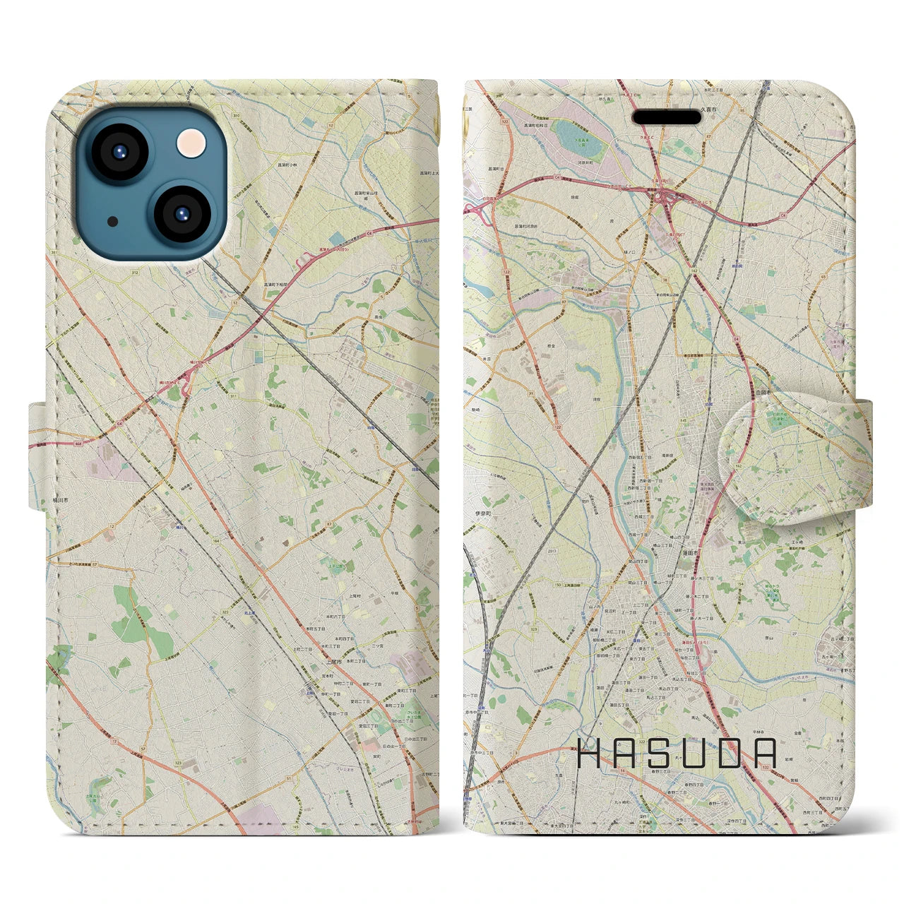 【蓮田(埼玉県)】地図柄iPhoneケース(手帳タイプ)ナチュラル・iPhone 13 用