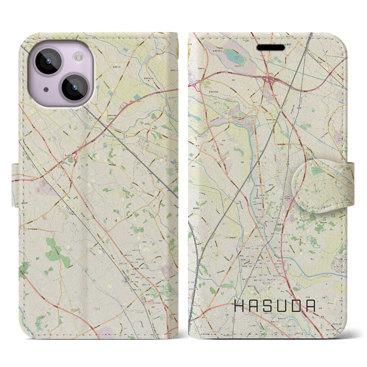 【蓮田(埼玉県)】地図柄iPhoneケース(手帳タイプ)ナチュラル・iPhone 14 用