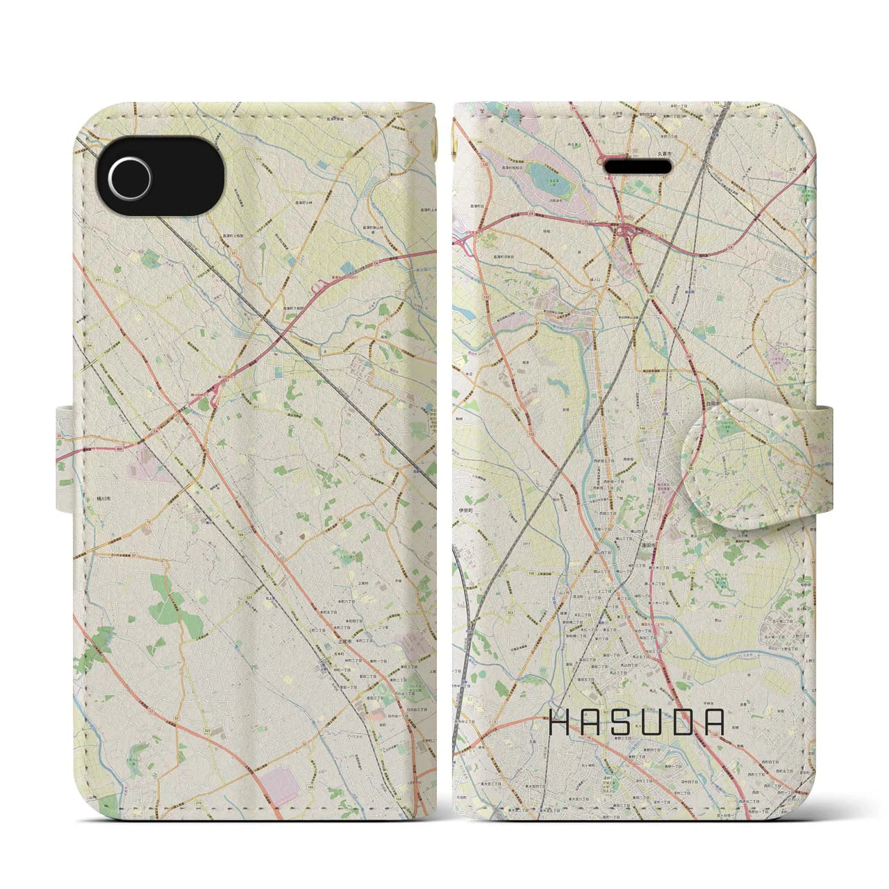 【蓮田(埼玉県)】地図柄iPhoneケース(手帳タイプ)ナチュラル・iPhone SE(第3 / 第2世代) / 8 / 7 / 6s / 6 用