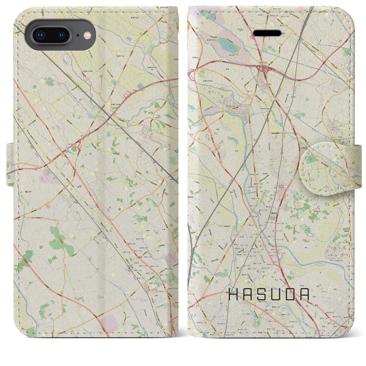 【蓮田(埼玉県)】地図柄iPhoneケース(手帳タイプ)ナチュラル・iPhone 8Plus /7Plus / 6sPlus / 6Plus 用
