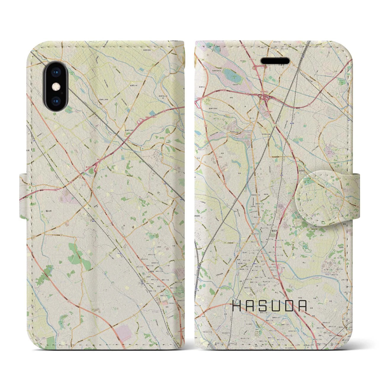 【蓮田(埼玉県)】地図柄iPhoneケース(手帳タイプ)ナチュラル・iPhone XS / X 用