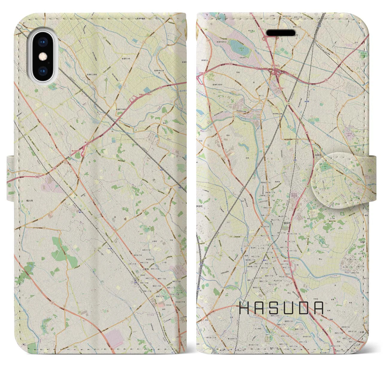【蓮田(埼玉県)】地図柄iPhoneケース(手帳タイプ)ナチュラル・iPhone XS Max 用