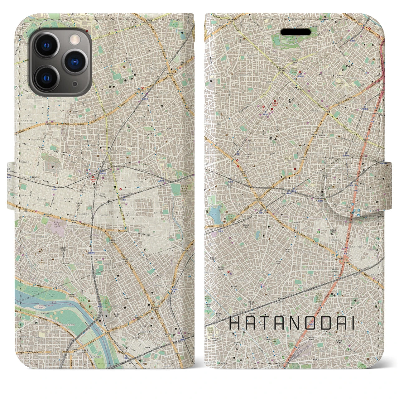 【旗の台(東京都)】地図柄iPhoneケース(手帳タイプ)ナチュラル・iPhone 11 Pro Max 用