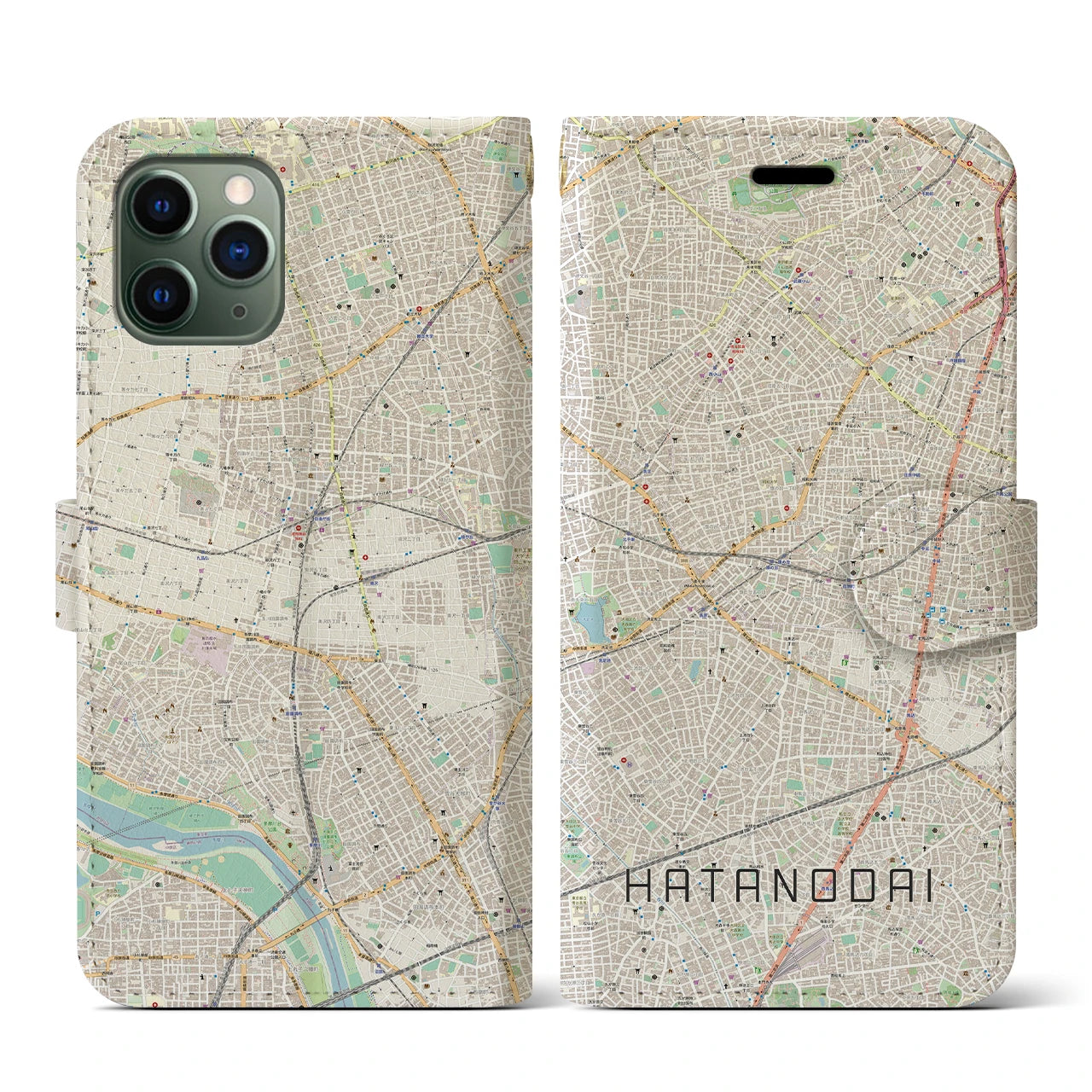 【旗の台(東京都)】地図柄iPhoneケース(手帳タイプ)ナチュラル・iPhone 11 Pro 用