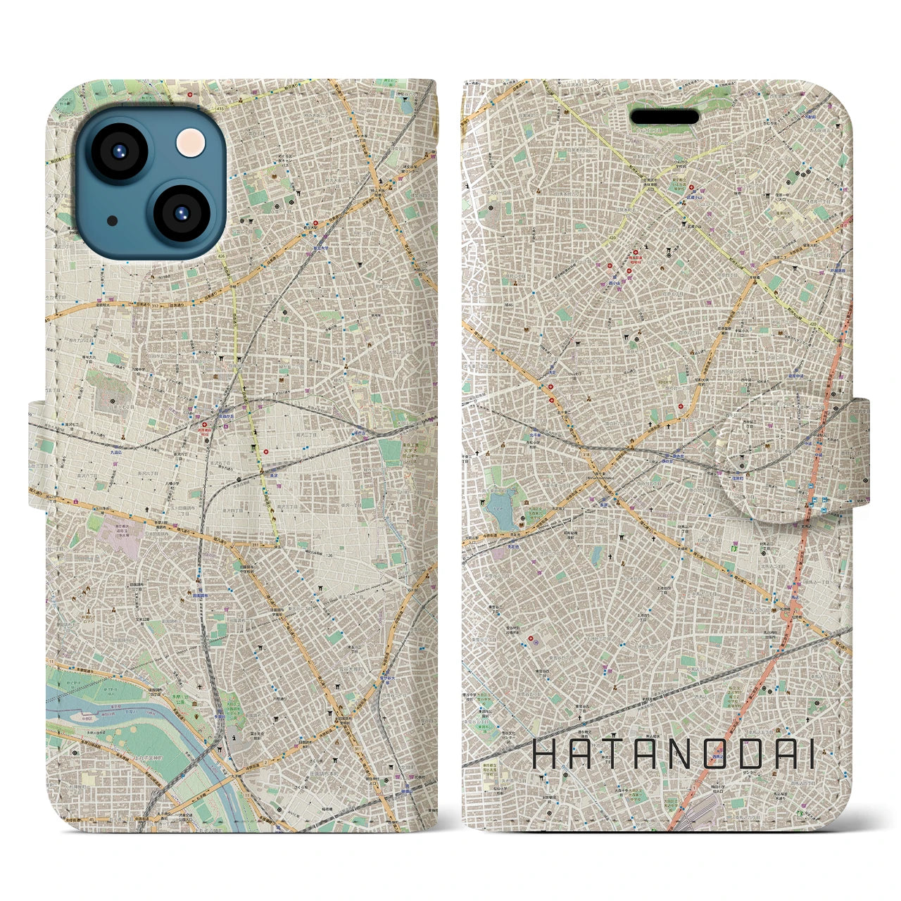 【旗の台(東京都)】地図柄iPhoneケース(手帳タイプ)ナチュラル・iPhone 13 用