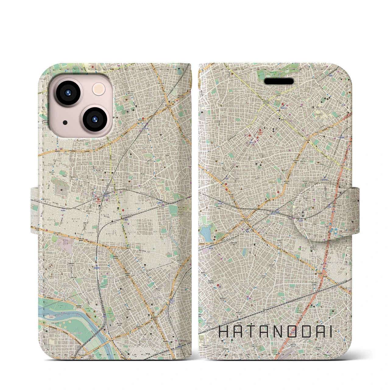 【旗の台(東京都)】地図柄iPhoneケース(手帳タイプ)ナチュラル・iPhone 13 mini 用