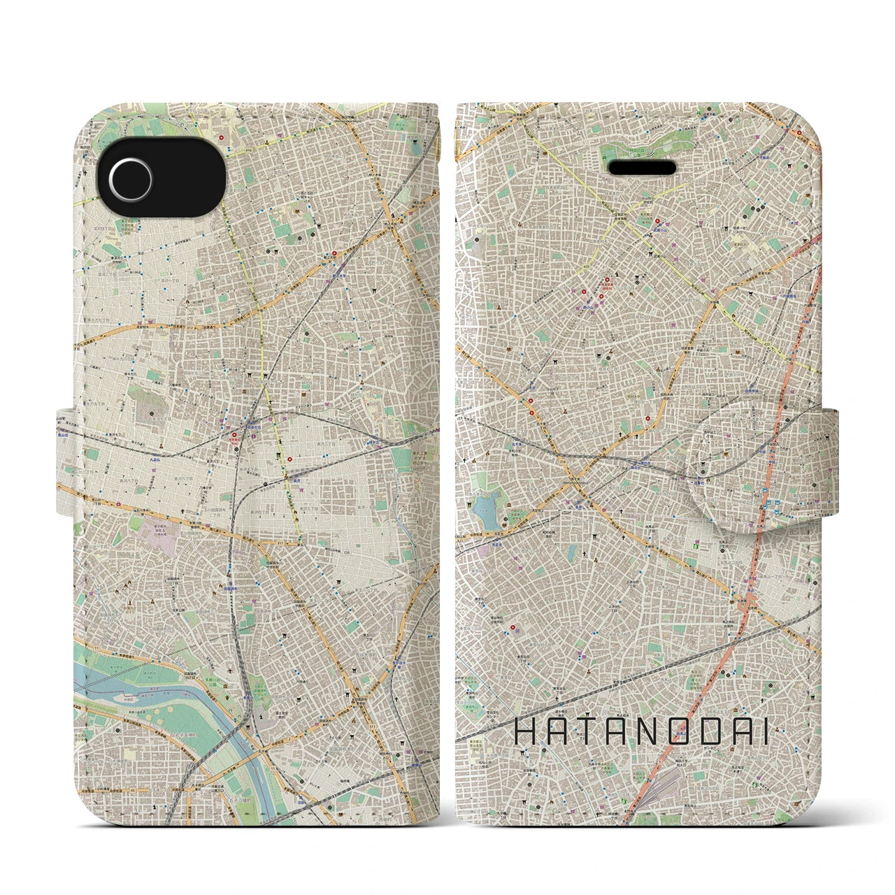 【旗の台(東京都)】地図柄iPhoneケース(手帳タイプ)ナチュラル・iPhone SE(第3 / 第2世代) / 8 / 7 / 6s / 6 用