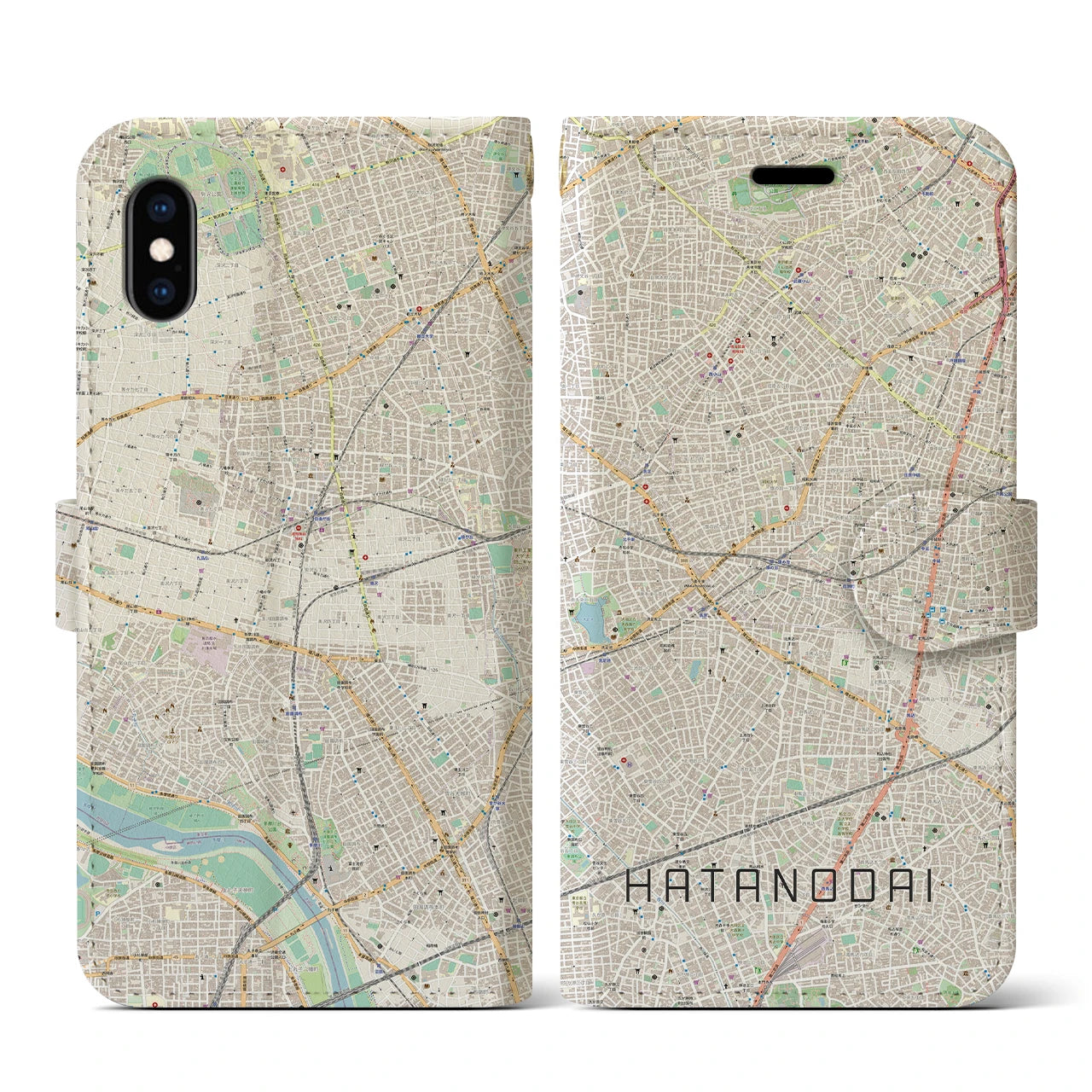 【旗の台(東京都)】地図柄iPhoneケース(手帳タイプ)ナチュラル・iPhone XS / X 用