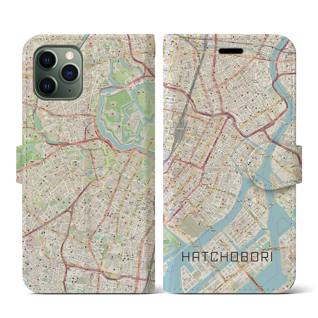 【八丁堀(東京都)】地図柄iPhoneケース(手帳タイプ)ナチュラル・iPhone 11 Pro 用