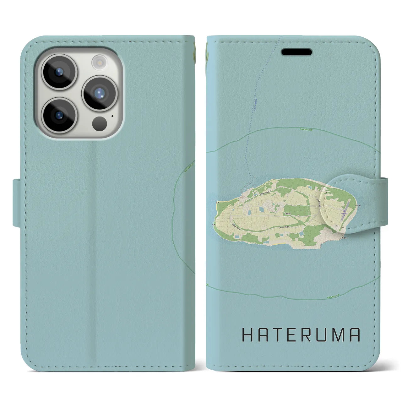 【波照間(沖縄県)】地図柄iPhoneケース(手帳タイプ)ナチュラル・iPhone 15 Pro 用