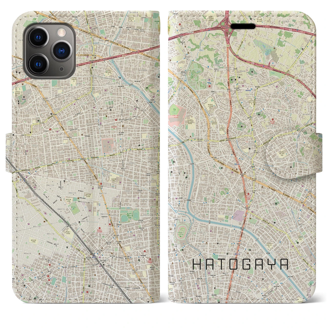 【鳩ヶ谷(埼玉県)】地図柄iPhoneケース(手帳タイプ)ナチュラル・iPhone 11 Pro Max 用