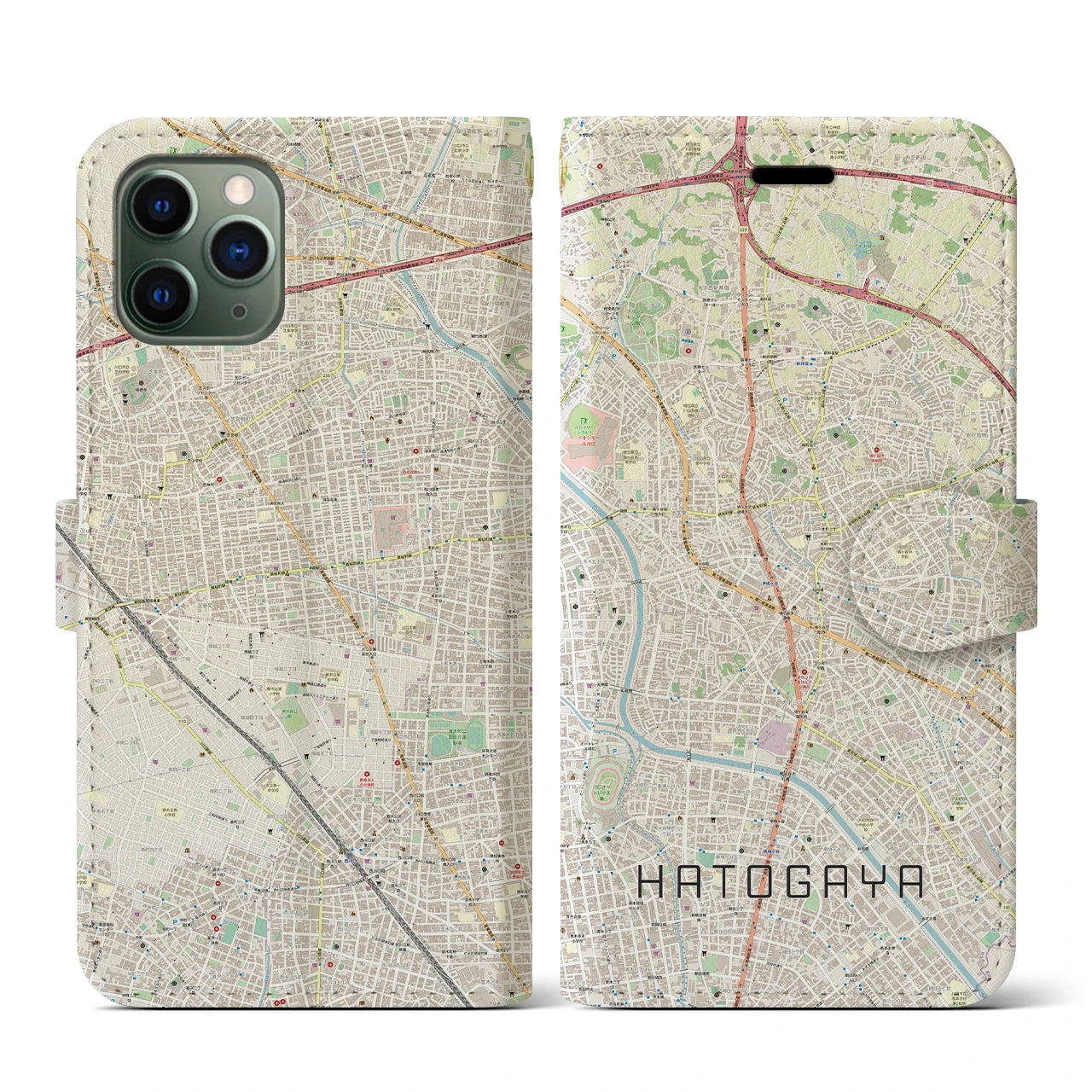 【鳩ヶ谷(埼玉県)】地図柄iPhoneケース(手帳タイプ)ナチュラル・iPhone 11 Pro 用