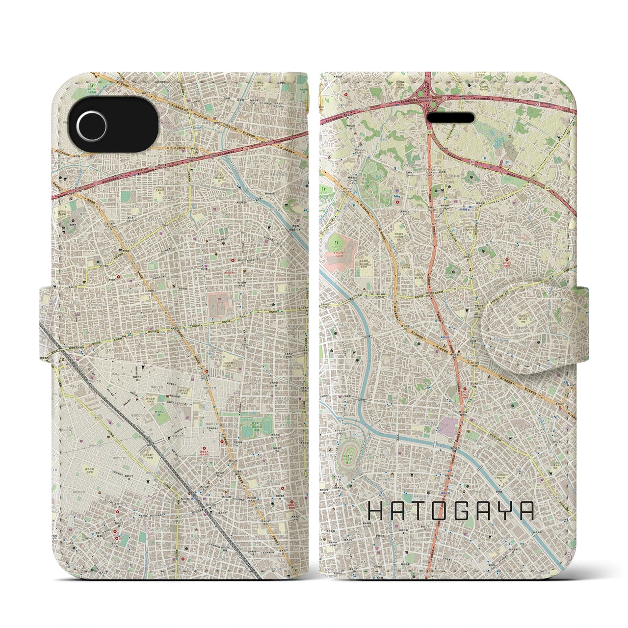 【鳩ヶ谷(埼玉県)】地図柄iPhoneケース(手帳タイプ)ナチュラル・iPhone SE(第3 / 第2世代) / 8 / 7 / 6s / 6 用