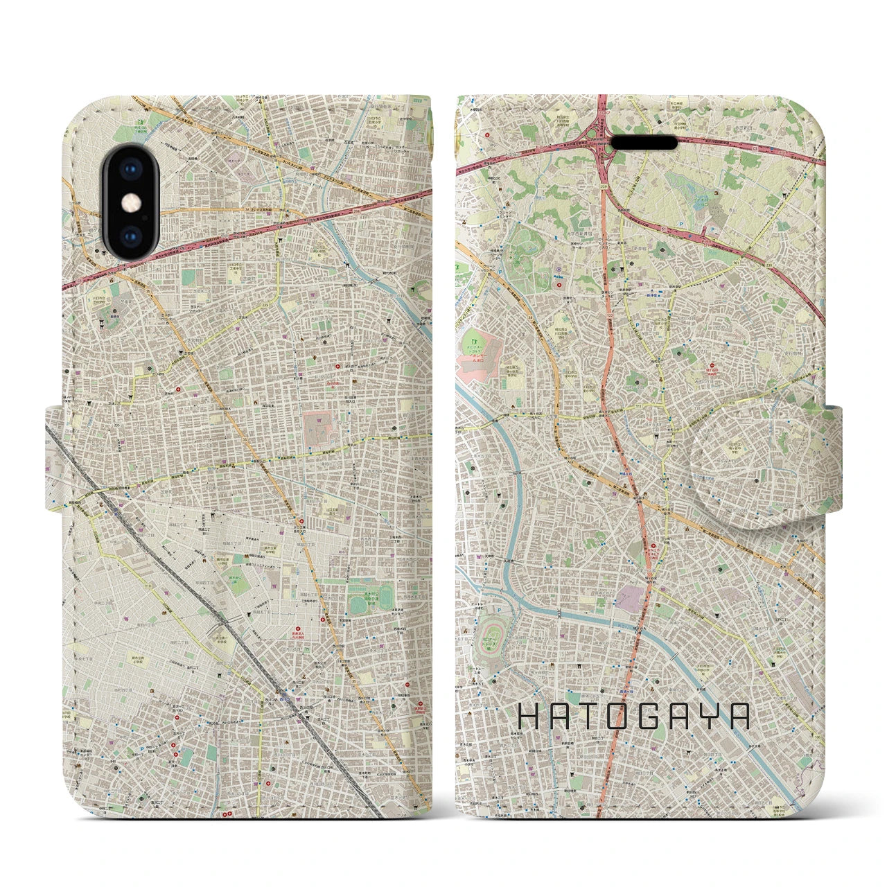 【鳩ヶ谷(埼玉県)】地図柄iPhoneケース(手帳タイプ)ナチュラル・iPhone XS / X 用