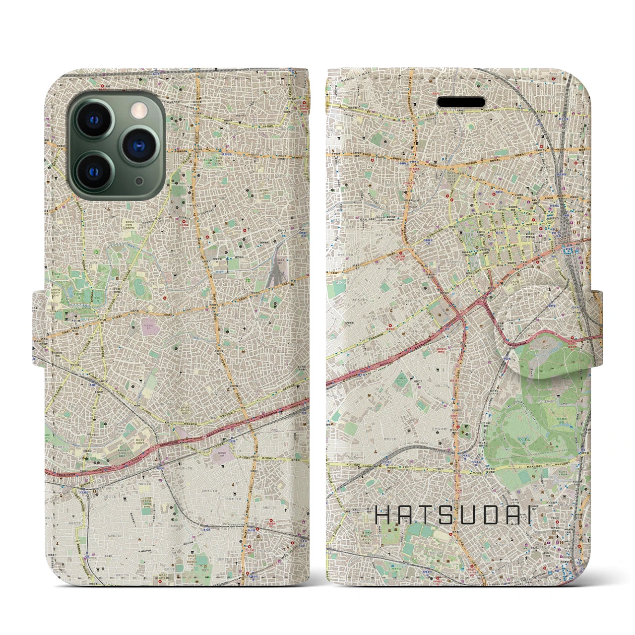 【初台(東京都)】地図柄iPhoneケース(手帳タイプ)ナチュラル・iPhone 11 Pro 用