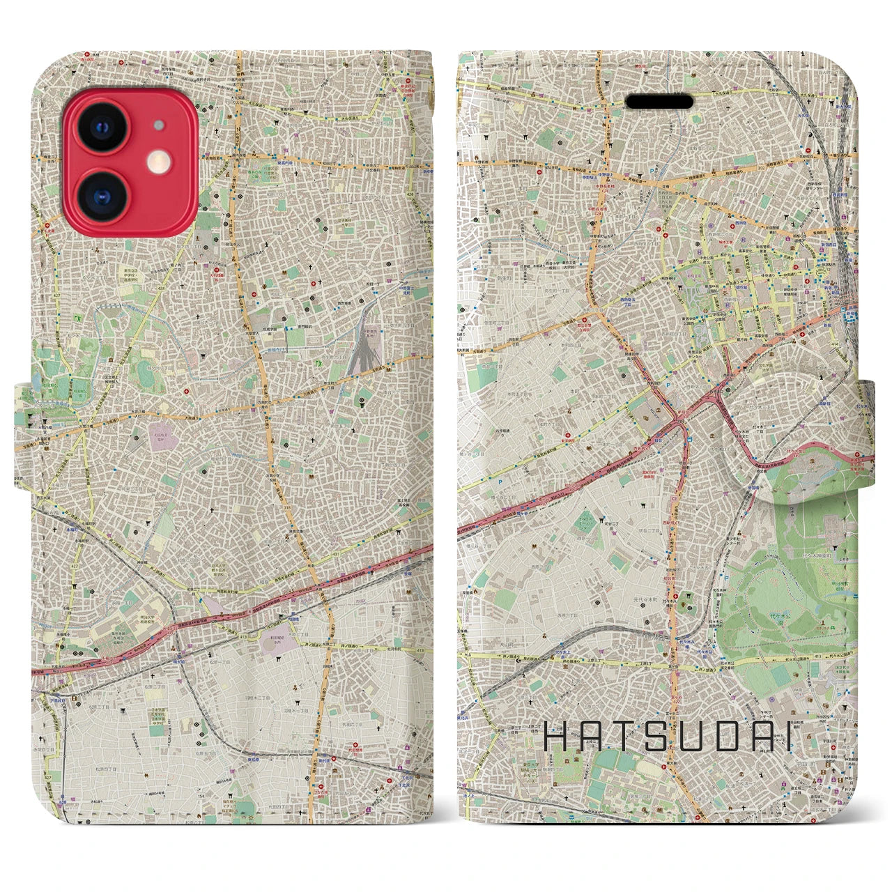 【初台(東京都)】地図柄iPhoneケース(手帳タイプ)ナチュラル・iPhone 11 用