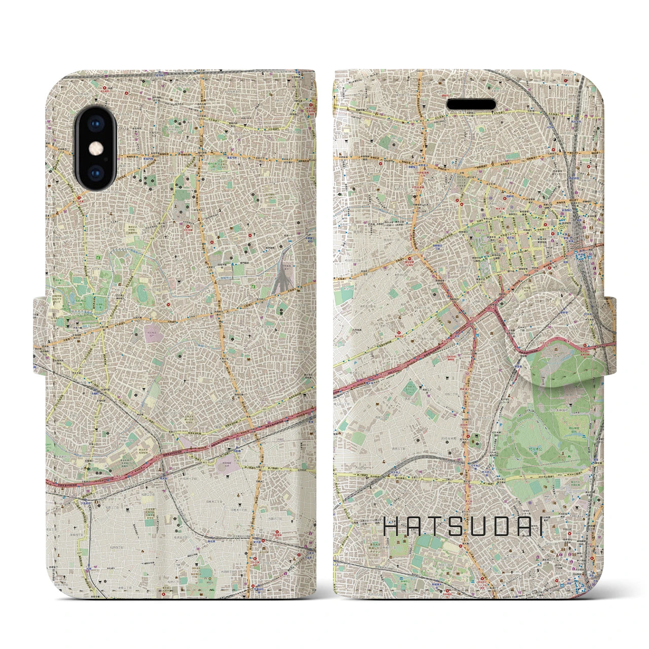 【初台(東京都)】地図柄iPhoneケース(手帳タイプ)ナチュラル・iPhone XS / X 用